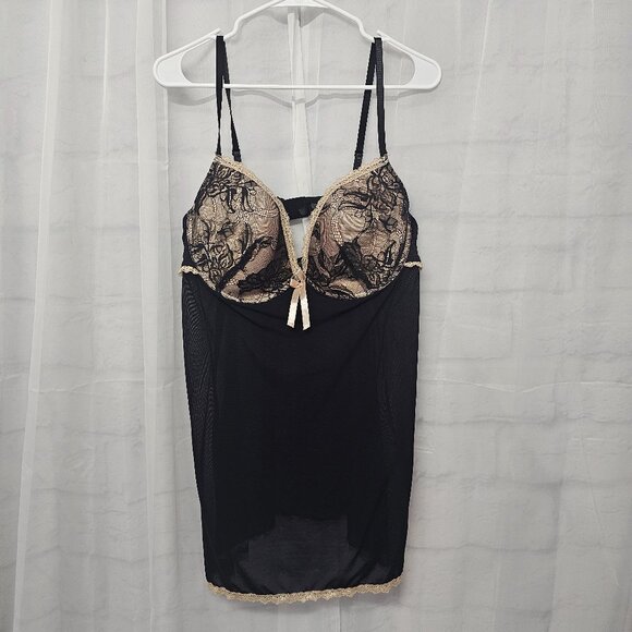 Icollection Tank Y2K babydoll Fairy Whimsigoth Lace Black Beige 3X - Picture 10 of 10